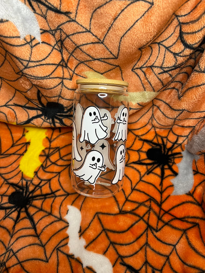 Middle Finger Ghost 16 oz Glass cup
