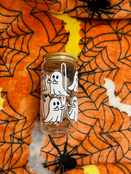 Middle Finger Ghost 16 oz Glass cup
