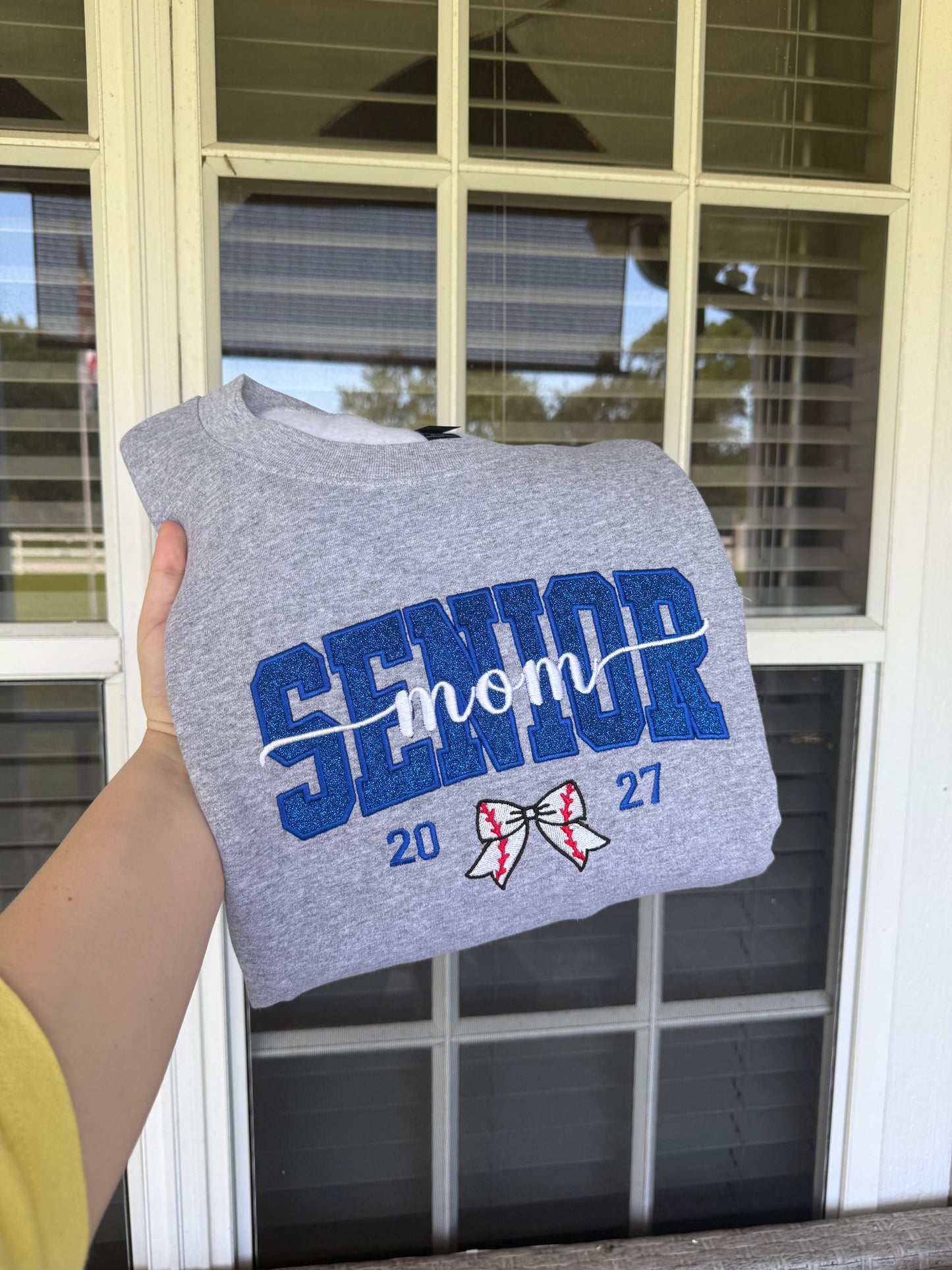 Senior mom baseball bow sweatshirt
